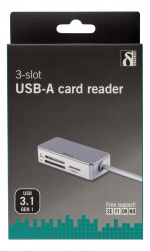 DELTACO USB 3.0 minneskortläsare, 3 fack, vit/silver