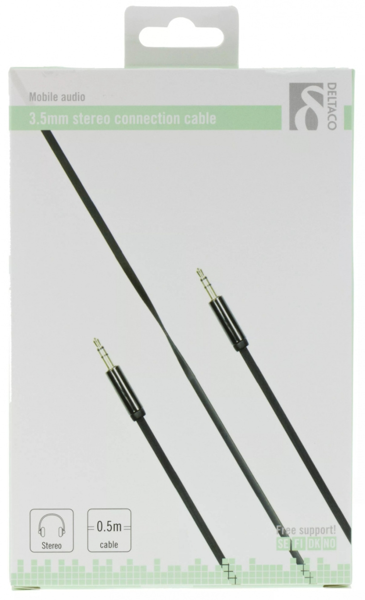 DELTACO ljudkabel, 3,5mm hane till 3,5mm hane, 0,5m, svart