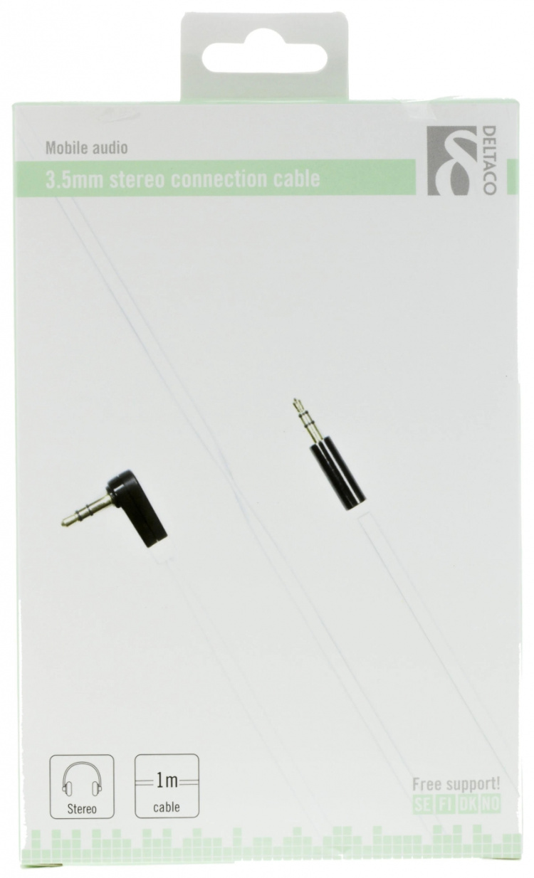 DELTACO ljudkabel, vinklad 3,5mm hane till 3,5mm hane, 1m, vit