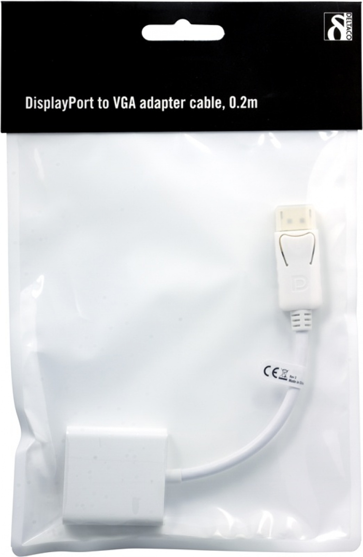 DELTACO DisplayPort to VGA-adapter, Full HD @60Hz, white, 0,2m, DELTACO DisplayPort to VGA-adapter, Full HD @60Hz, white, 0,2m,