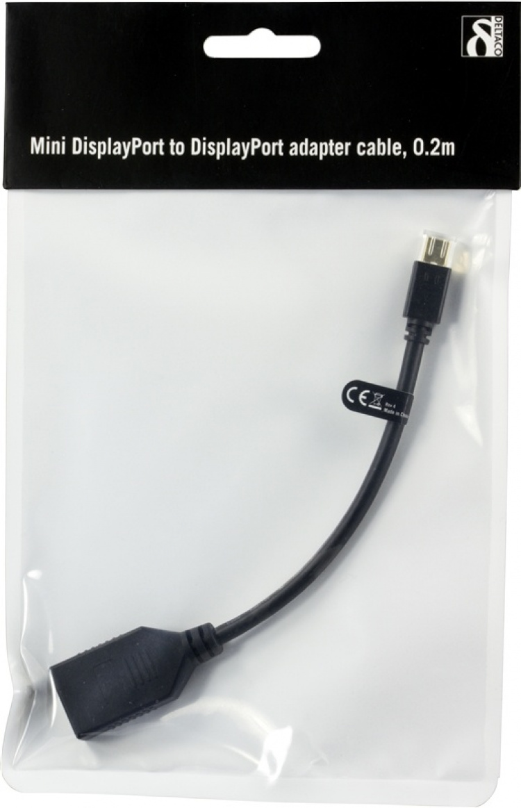 DELTACO Mini DisplayPort to DisplayPort, Ultra HD at 60Hz, 0,2m,