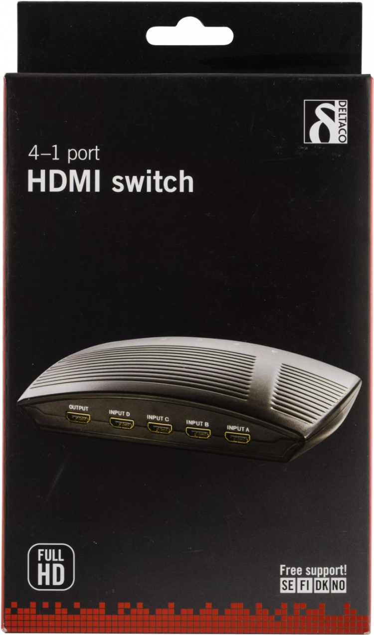 DELTACO manuell HDMI-switch, 4 ingångar till en utgång, 19-pin hona