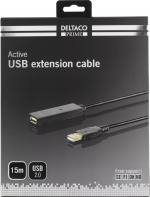 DELTACO PRIME, USB förlängningskabel, aktiv, USB 2.0, 15m, svart DELTACO PRIME, USB förlängningskabel, aktiv, USB 2.0, 15m, svart