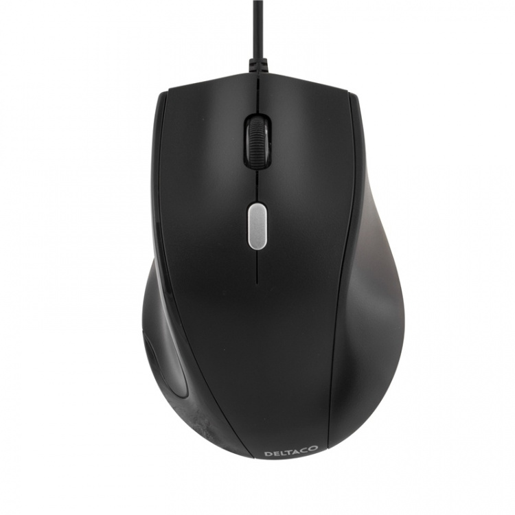 DELTACO optisk mus, 3 knappar med scroll, USB, svart