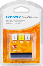 DYMO LetraTAG plasttejp, 3-pack gul/silver/vit, 12mm, 4m (91241)