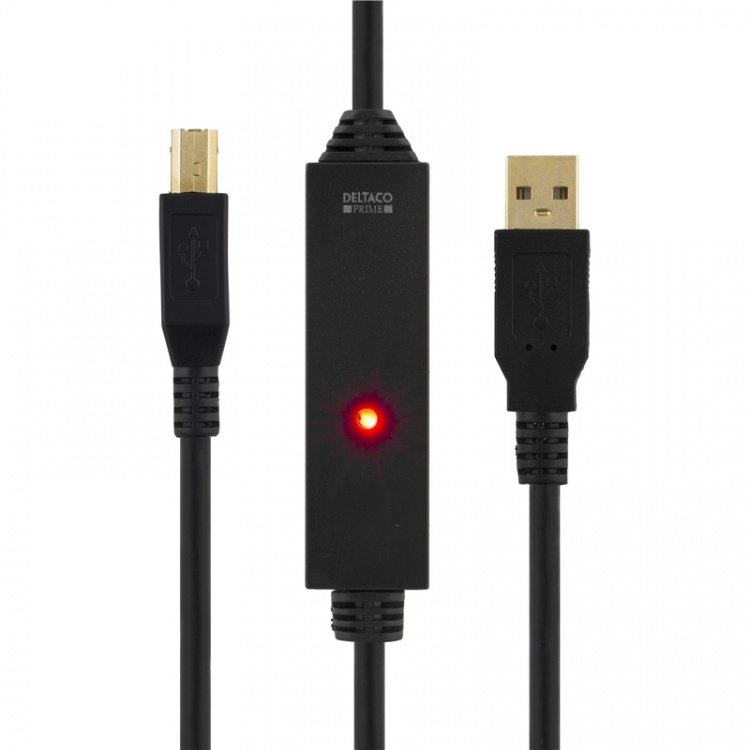 DELTACO PRIME USB 2.0 kabel Type A male - Type B male, actief, 5m, zwart