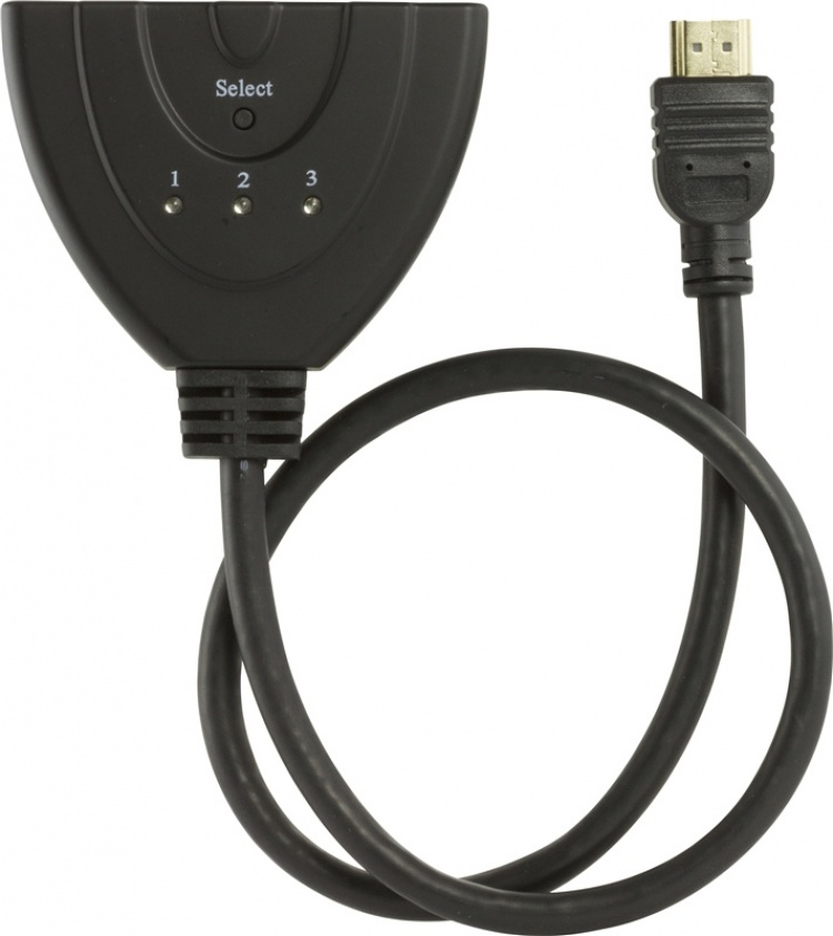 DELTACO HDMI Pigtail Switch, auto/manu HDMI-switch, tre till en, sv
