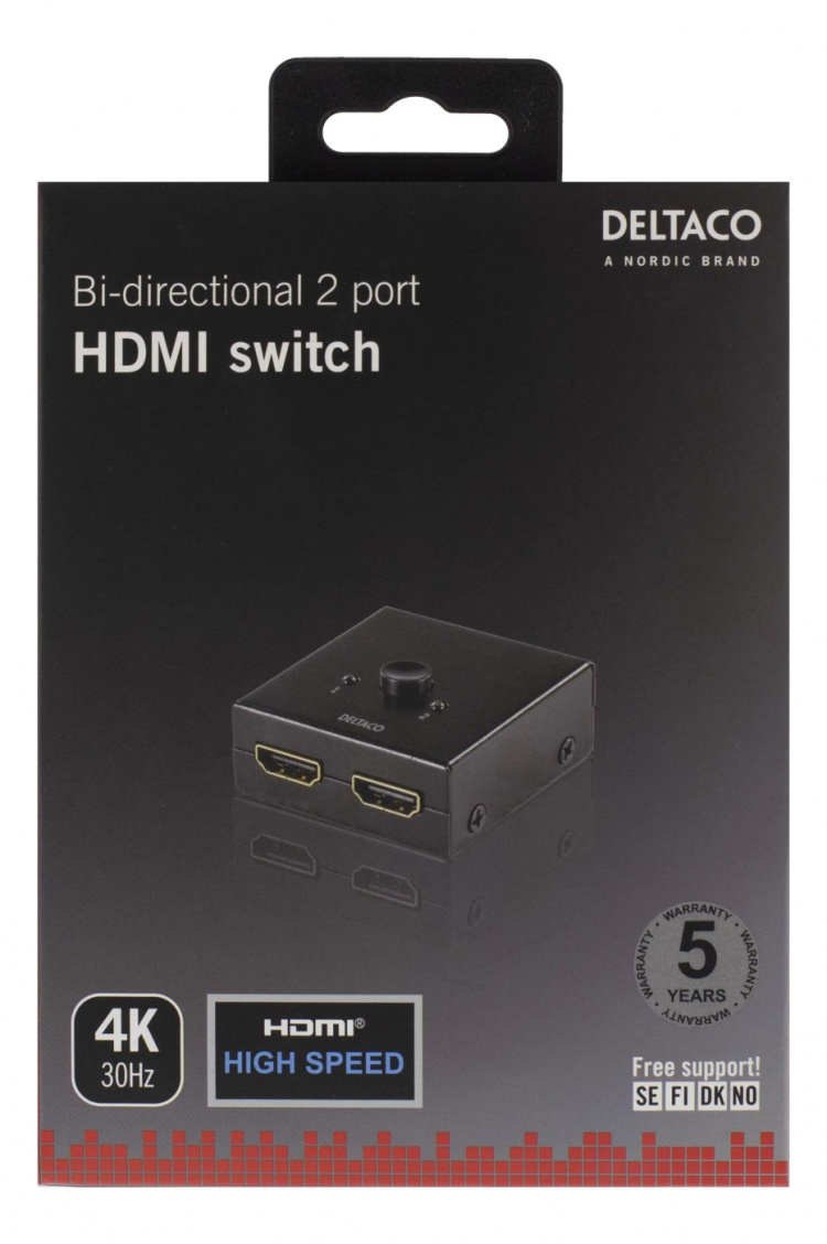 DELTACO Dubbelriktad HDMI-switch, 1-2 eller 2-1, manuell, svart