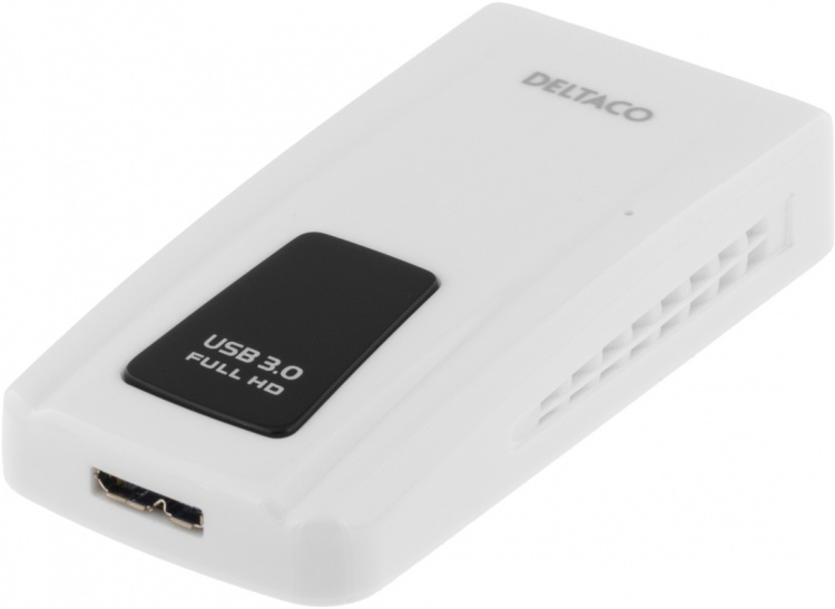 DELTACO PRIME USB 3.0 till DVI/HDMI/VGA-adapter, 2048x1152, vit