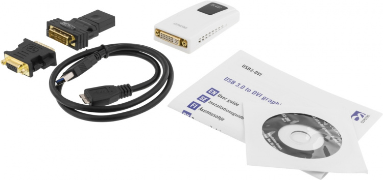DELTACO PRIME USB 3.0 till DVI/HDMI/VGA-adapter, 2048x1152, vit