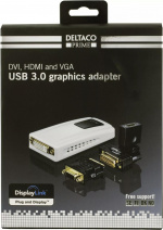 DELTACO PRIME USB 3.0 till DVI/HDMI/VGA-adapter, 2048x1152, vit