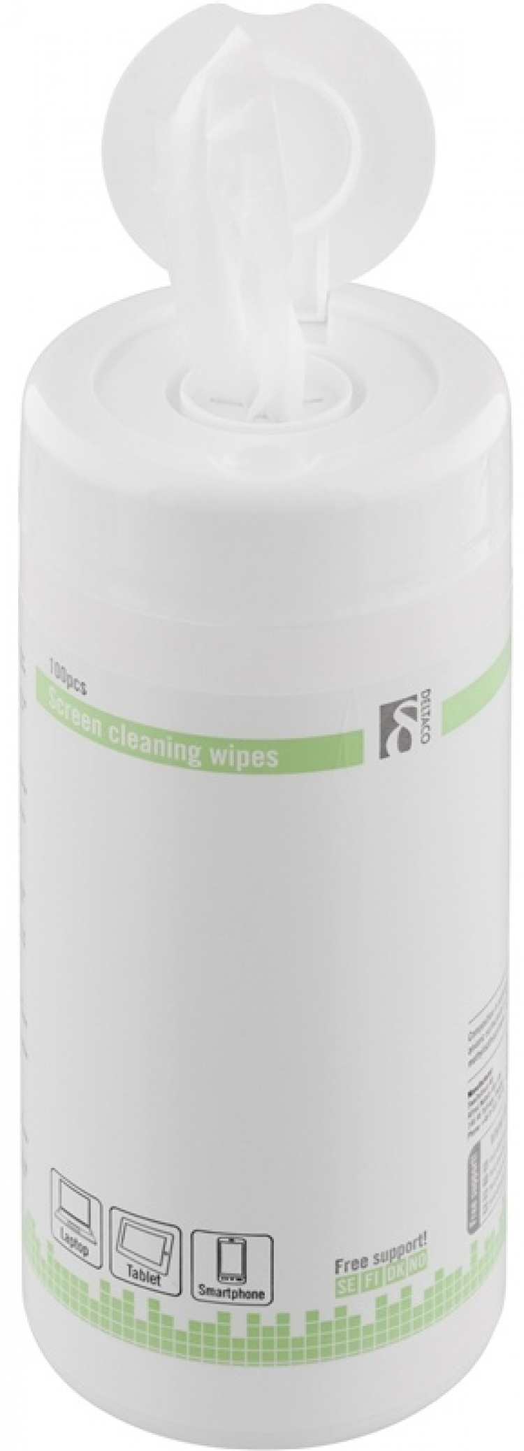 DELTACO våtservetter, för rengöring av skärmar, 100 stora våtserv DELTACO våtservetter, för rengöring av skärmar, 100 stora våtserv