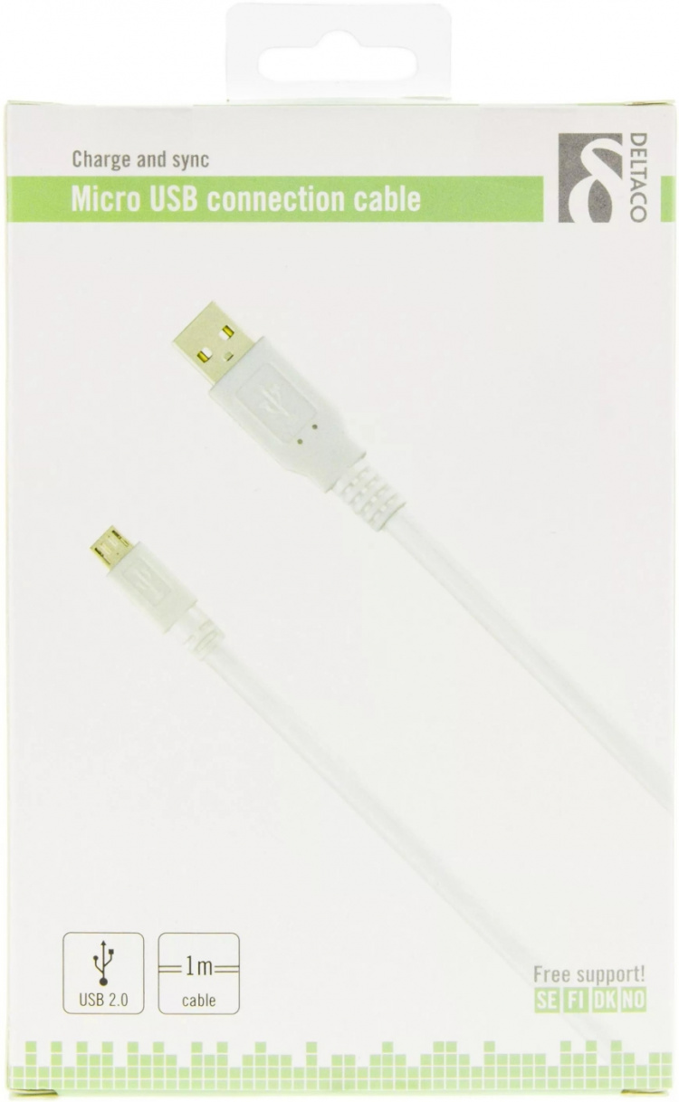 DELTACO USB 2.0 kabel Typ A ha - Typ Micro B ha, 5-pin, 1m, vit