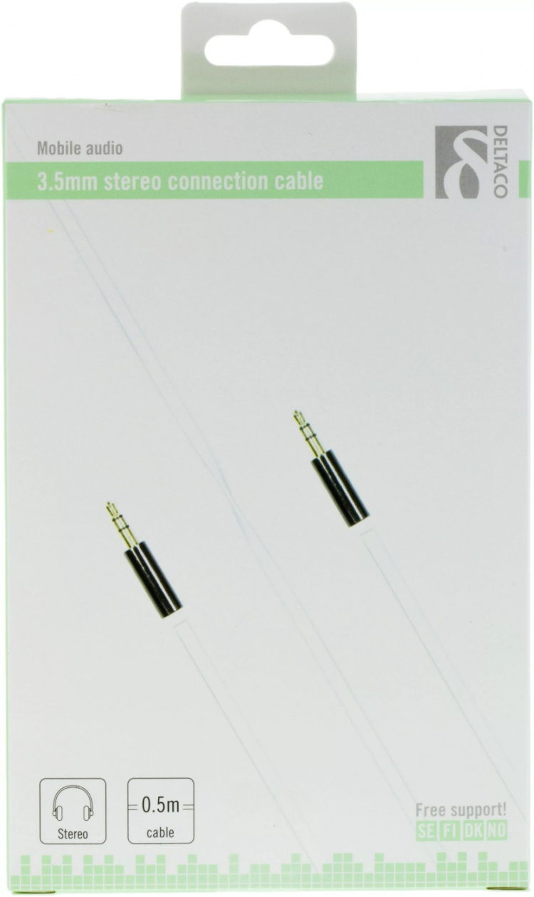 DELTACO ljudkabel, 3,5mm hane till 3,5mm hane, 0,5m, vit DELTACO ljudkabel, 3,5mm hane till 3,5mm hane, 0,5m, vit