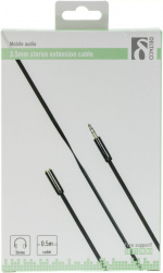 DELTACO ljudkabel, 3,5mm rak hane till 3,5mm hona, 4-pin, 0,5m, svart