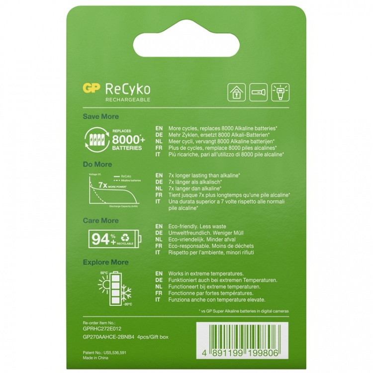 GP ReCyko Laddningsbara AA-batter