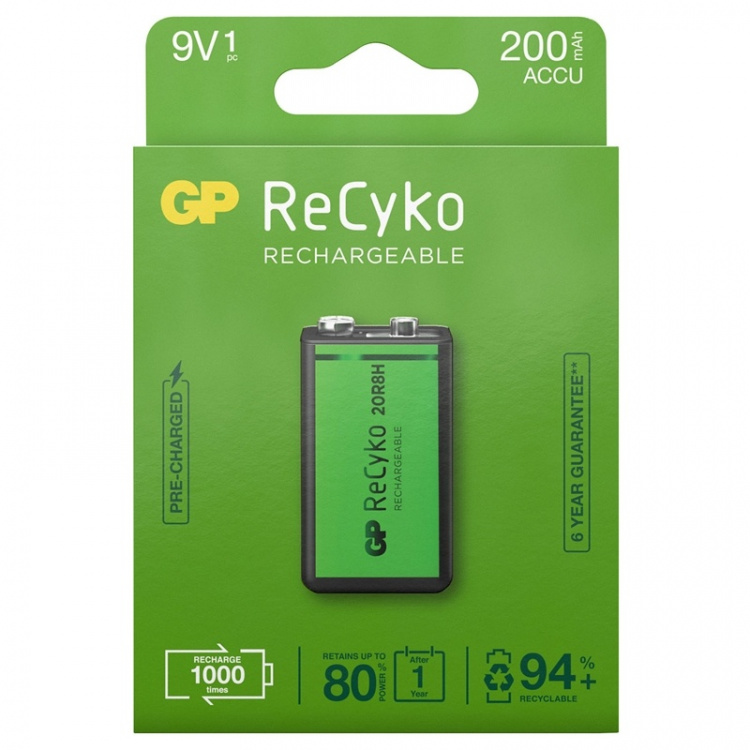 GP ReCyko oplaadbare 9V batterij