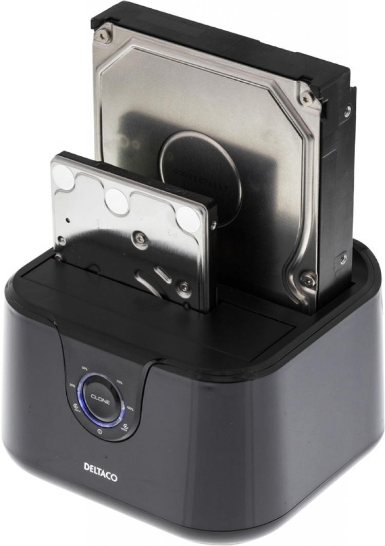 DELTACO USB 3.0 dockningsstation med kloning, 2x2,5/3,5 DELTACO USB 3.0 dockningsstation med kloning, 2x2,5/3,5