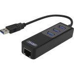 DELTACO nätverksadapter, 1xGigabitRJ45, 1xUSB3 A ha, 3x USB3 ho, svart DELTACO nätverksadapter, 1xGigabitRJ45, 1xUSB3 A ha, 3x USB3 ho, svart
