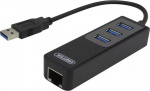 DELTACO nätverksadapter, 1xGigabitRJ45, 1xUSB3 A ha, 3x USB3 ho, svart DELTACO nätverksadapter, 1xGigabitRJ45, 1xUSB3 A ha, 3x USB3 ho, svart