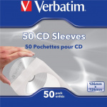 Verbatim pappersficka för CD/DVD-skivor, vit/transparent, 50-pack