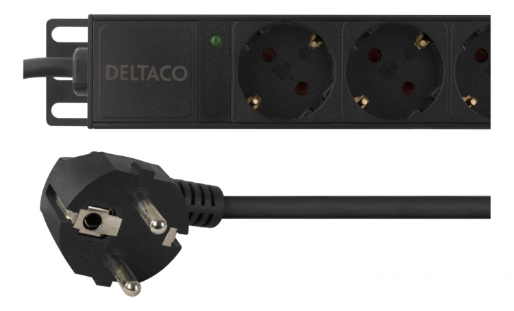 DELTACO Grenuttag med 10xCEE 7/4 uttag, 1xCEE 7/7, 0,501m 1U,3m, svart