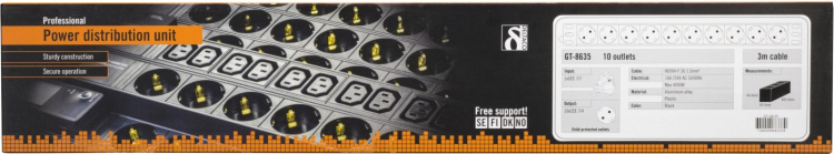 DELTACO Grenuttag med 10xCEE 7/4 uttag, 1xCEE 7/7, 0,501m 1U,3m, svart