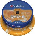 Verbatim DVD-R, 16x, 4,7 GB/120 min, 25-pack spindel, AZO