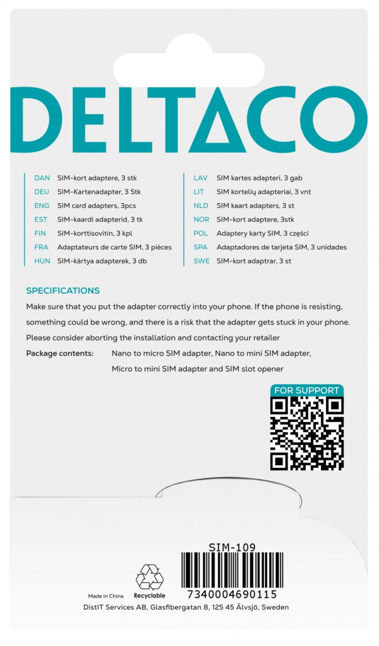 DELTACO SIM-kortsadapter för micro/mini/nano-sim, svart DELTACO SIM-kortsadapter för micro/mini/nano-sim, svart