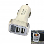 USB-autolader met 2 USB-poorten en display, Zilver USB-autolader met 2 USB-poorten en display, Zilver