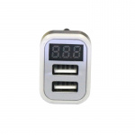 USB-autolader met 2 USB-poorten en display, Zilver USB-autolader met 2 USB-poorten en display, Zilver
