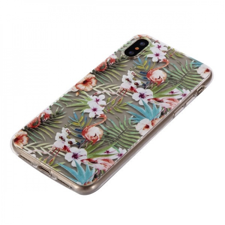 Zacht TPU-hoesje voor iPhone X/XS, Flamingo, Planten