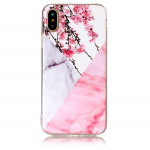 Zacht TPU hoesje voor iPhone X/XS, roze bloemen, marmer