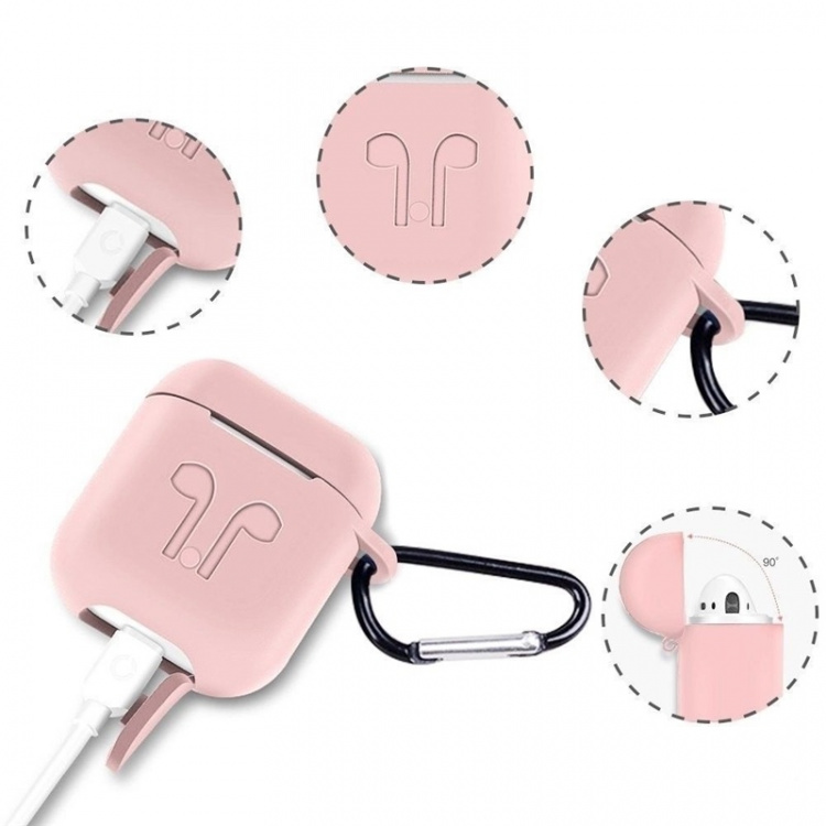 Siliconenkit voor Airpods, Siliconen hoesje, Riempje, Siliconen oordopjes, Karabijnhaak, Roze Siliconenkit voor Airpods, Siliconen hoesje, Riempje, Siliconen oordopjes, Karabijnhaak, Roze