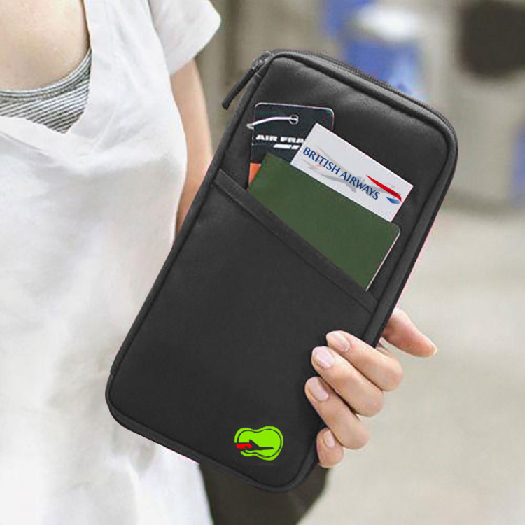 Reisportemonnee voor paspoort en reisdocumenten, zwart.