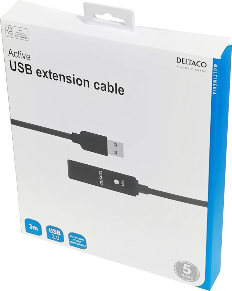 DELTACO PRIME USB förlängningskabel, aktiv, USB 2.0, 3m, svart DELTACO PRIME USB förlängningskabel, aktiv, USB 2.0, 3m, svart