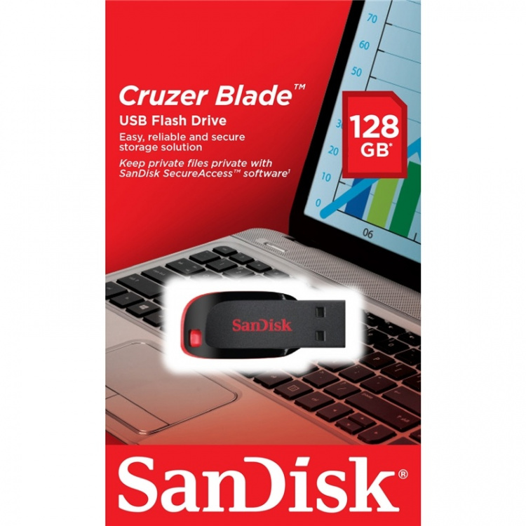 SanDisk USB-geheugenstick 2.0 Blade 128GB Zwart (SDCZ50-128G-B35) SanDisk USB-geheugenstick 2.0 Blade 128GB Zwart (SDCZ50-128G-B35)