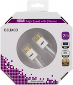 DELTACO thin HDMI cable, HDMI High Speed with Ethernet, 2m, white DELTACO thin HDMI cable, HDMI High Speed with Ethernet, 2m, white
