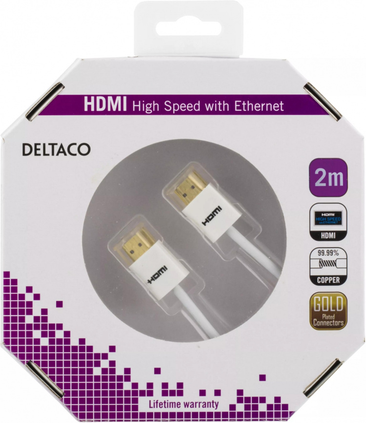 DELTACO thin HDMI cable, HDMI High Speed with Ethernet, 2m, white DELTACO thin HDMI cable, HDMI High Speed with Ethernet, 2m, white