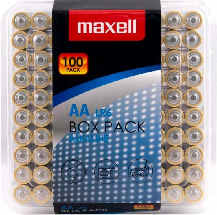 Maxell Box Pack, LR06 / AA batterijen, alkaline, 1,5V, 100-pack (790409)