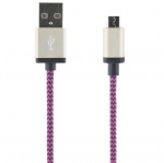 STREETZ USB-kabel, Tygklädd, Typ A ha - Typ Micro B, 1m, lila