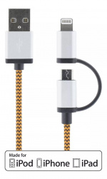 DELTACO USB-kabel, USB Micro B ha och lightning ha, MFi, 1m, orange DELTACO USB-kabel, USB Micro B ha och lightning ha, MFi, 1m, orange