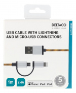 DELTACO USB-kabel, USB Micro B ha och lightning ha, MFi, 1m, orange DELTACO USB-kabel, USB Micro B ha och lightning ha, MFi, 1m, orange
