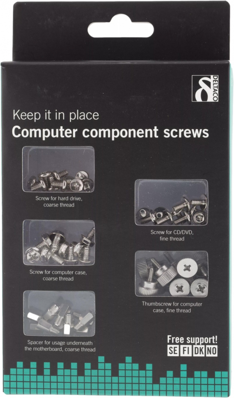 DELTACO skruvar för chassie/FDD/HDD + spacer för moderk., 10/50-pack