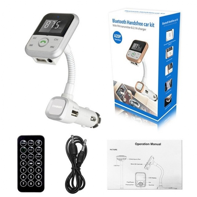 FM-zender met Bluetooth handsfree en autolader (Zilver) FM-zender met Bluetooth handsfree en autolader (Zilver)
