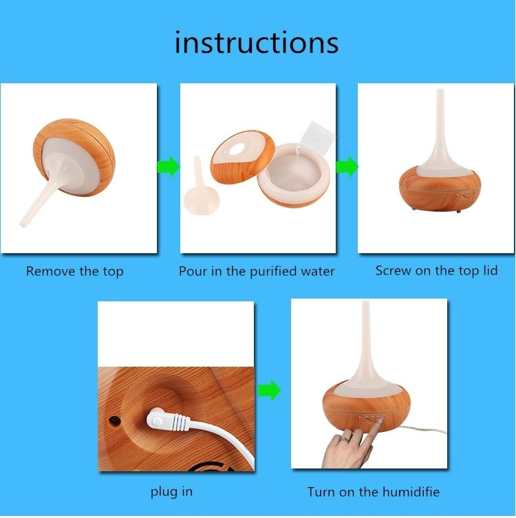 Houten luchtbevochtiger LED licht, Licht hout 240 ml