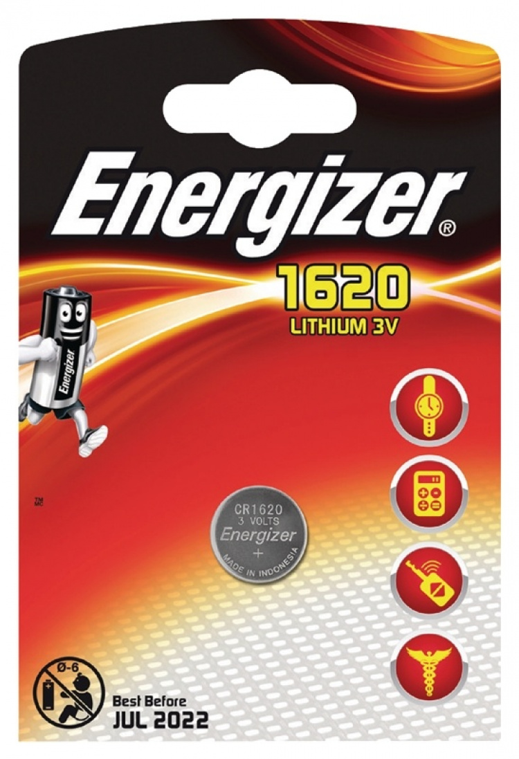 Energizer Lithium-Knoopcelbatterij CR1620 | 3 V DC | 81 mAh | 1-Blister | Zilver