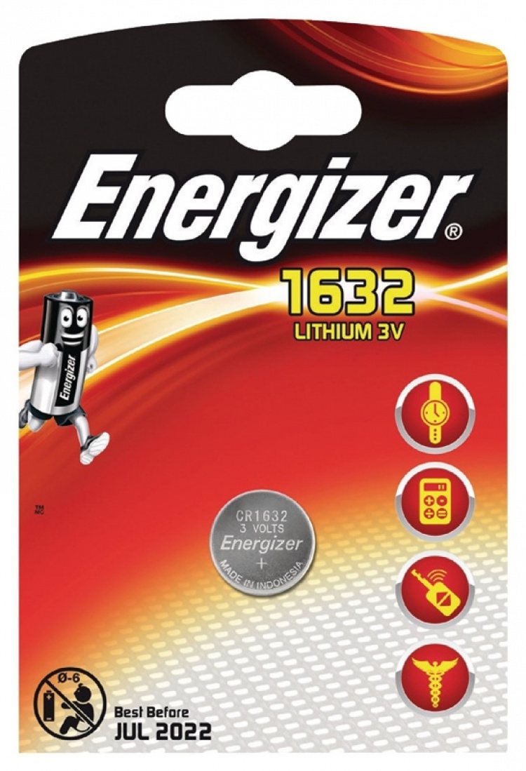 Energizer Lithium knoopcel batterij CR1632 | 3 V DC | 130 mAh | Voorgeladen | 1-Blister | Verschillende apparaten | Zilver
