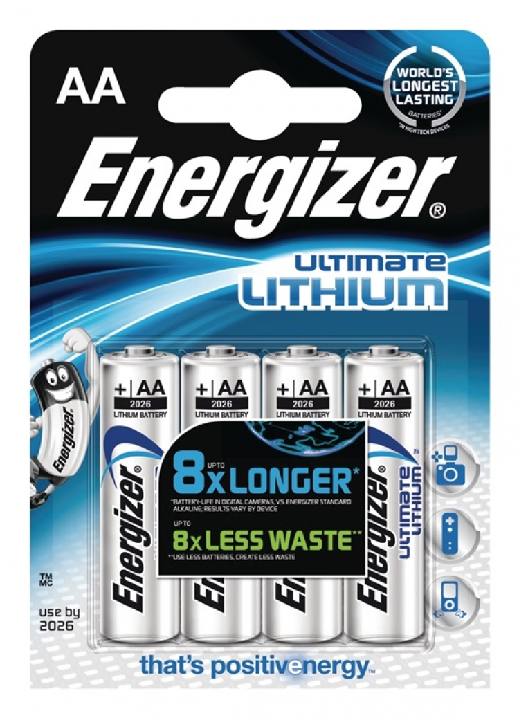 Energizer Lithium Batterij AA | 1.5 V DC | 3000 mAh | 4-Blister | Zilver Energizer Lithium Batterij AA | 1.5 V DC | 3000 mAh | 4-Blister | Zilver