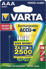 Varta Oplaadbare NiMH-Batterij AAA | 1.2 V DC | 1000 mAh | Voorgeladen | 2-Blisterkaart Varta Oplaadbare NiMH-Batterij AAA | 1.2 V DC | 1000 mAh | Voorgeladen | 2-Blisterkaart